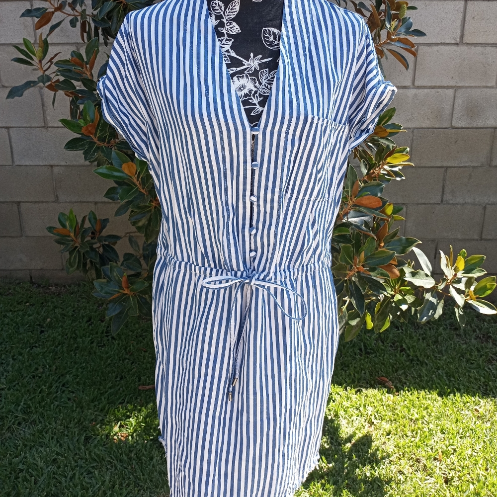 Paige blue and white striped pocket dress